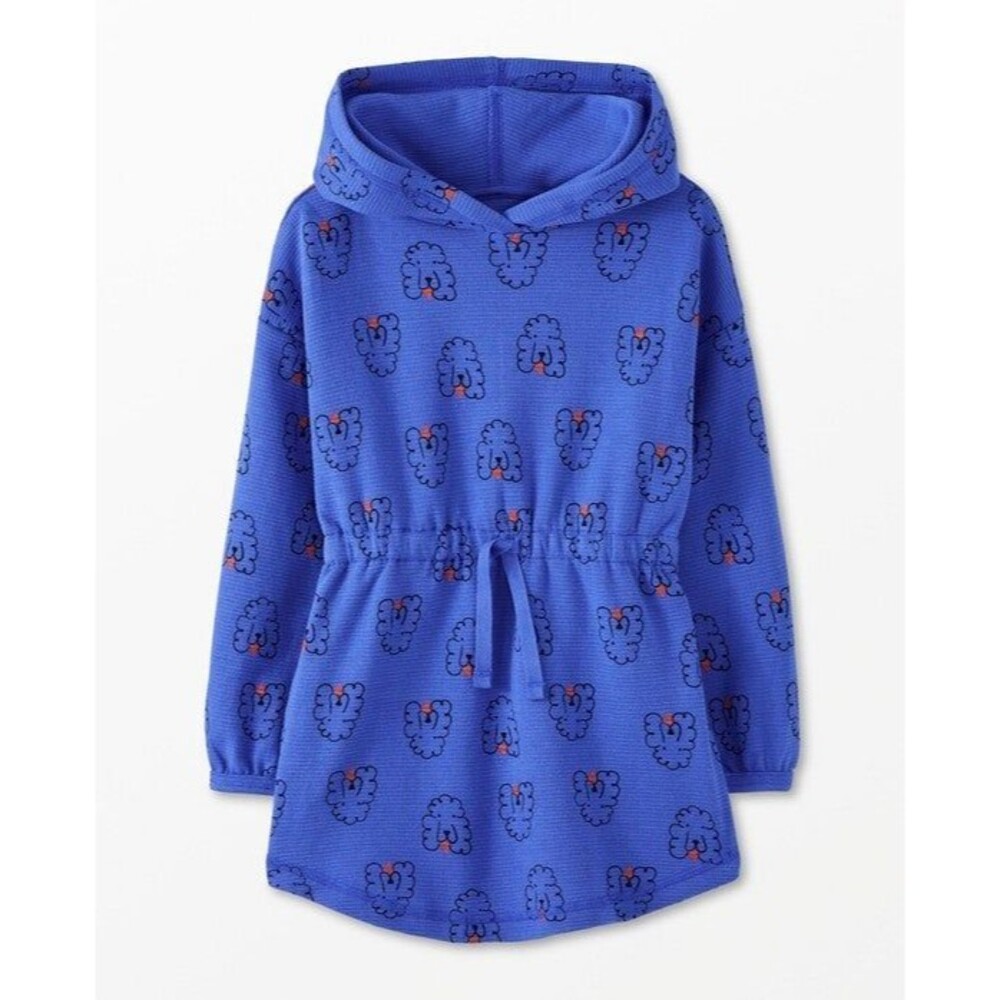 Hanna Andersson Hoodie Waffle Knit Dress, Squiggly Poodles, Size 4T